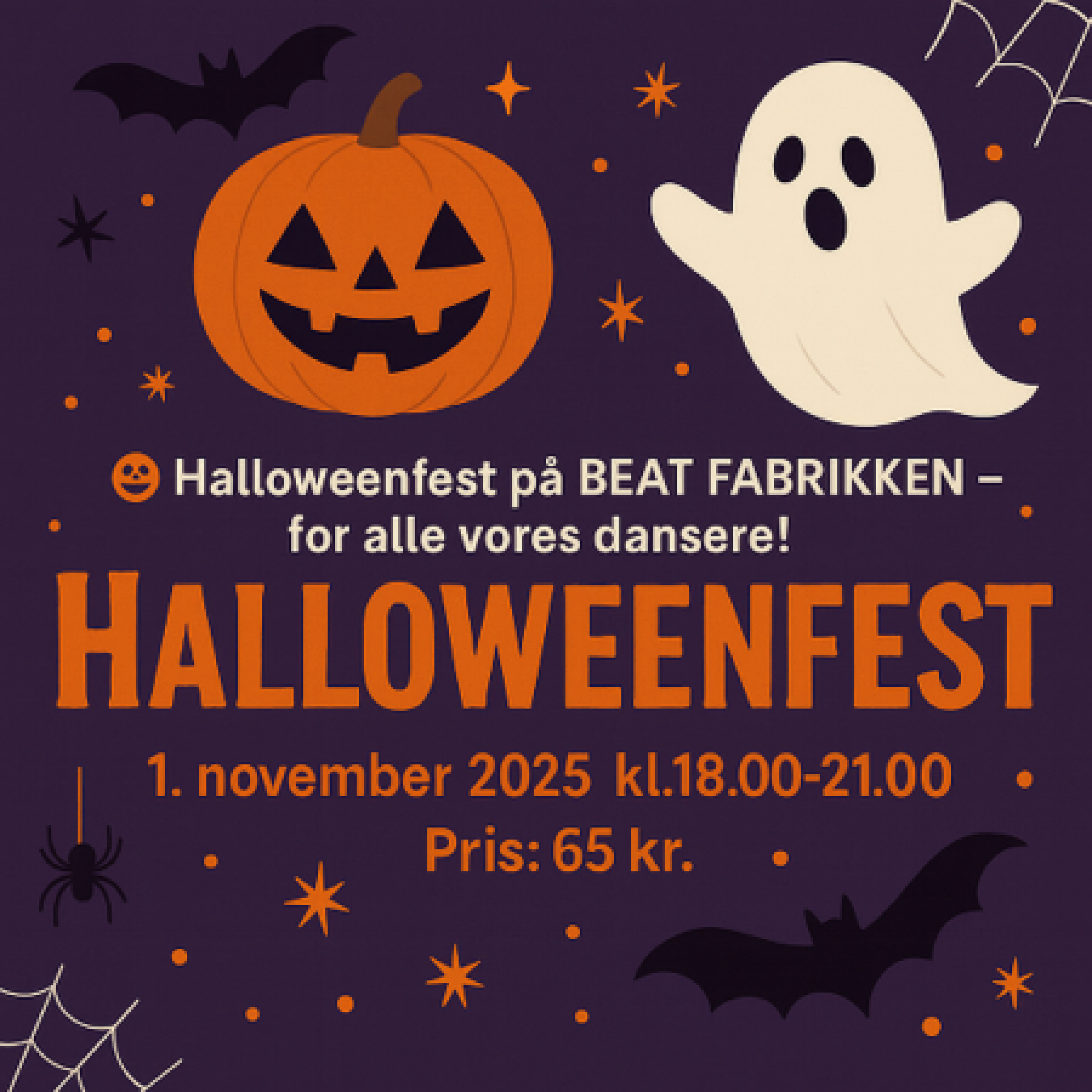 Invitation til Halloweenfest ved BEAT FABRIKKEN den 1. november 2025