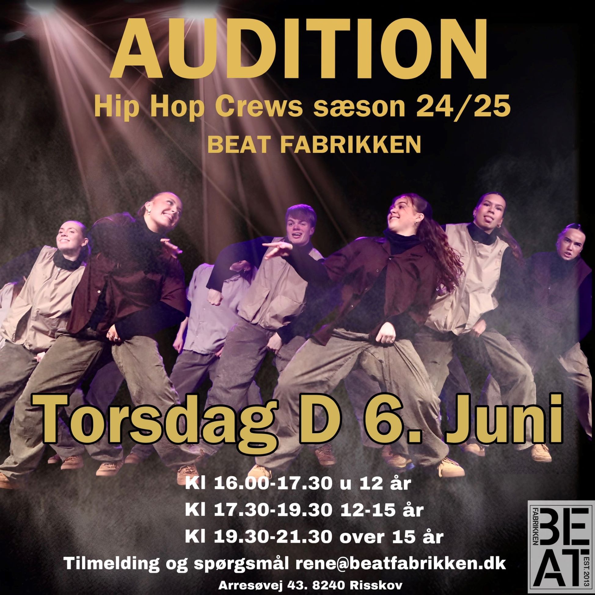 Audition på danseskole BEAT FABRIKKEN i Aarhus, Risskov, for Hiphop Elitehold